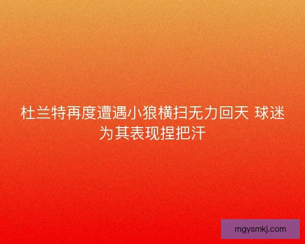 杜兰特再度遭遇小狼横扫无力回天 球迷为其表现捏把汗