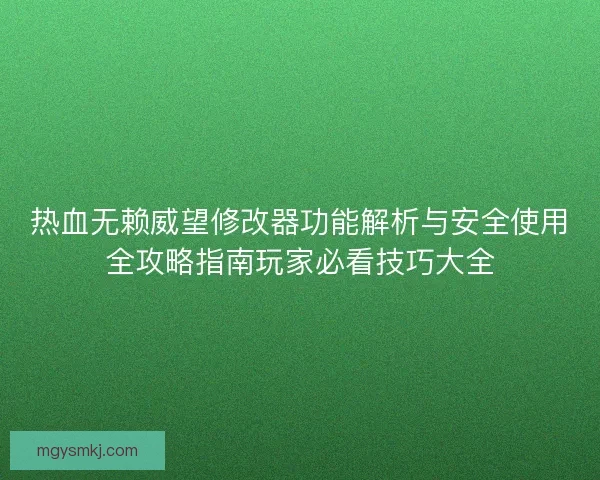 热血无赖威望修改器功能解析与安全使用全攻略指南玩家必看技巧大全