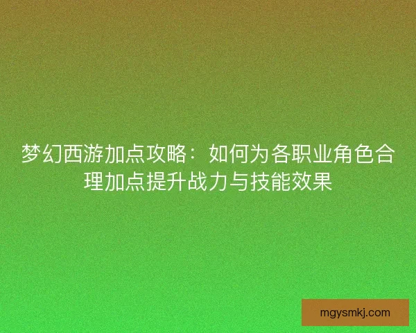 梦幻西游加点攻略：如何为各职业角色合理加点提升战力与技能效果